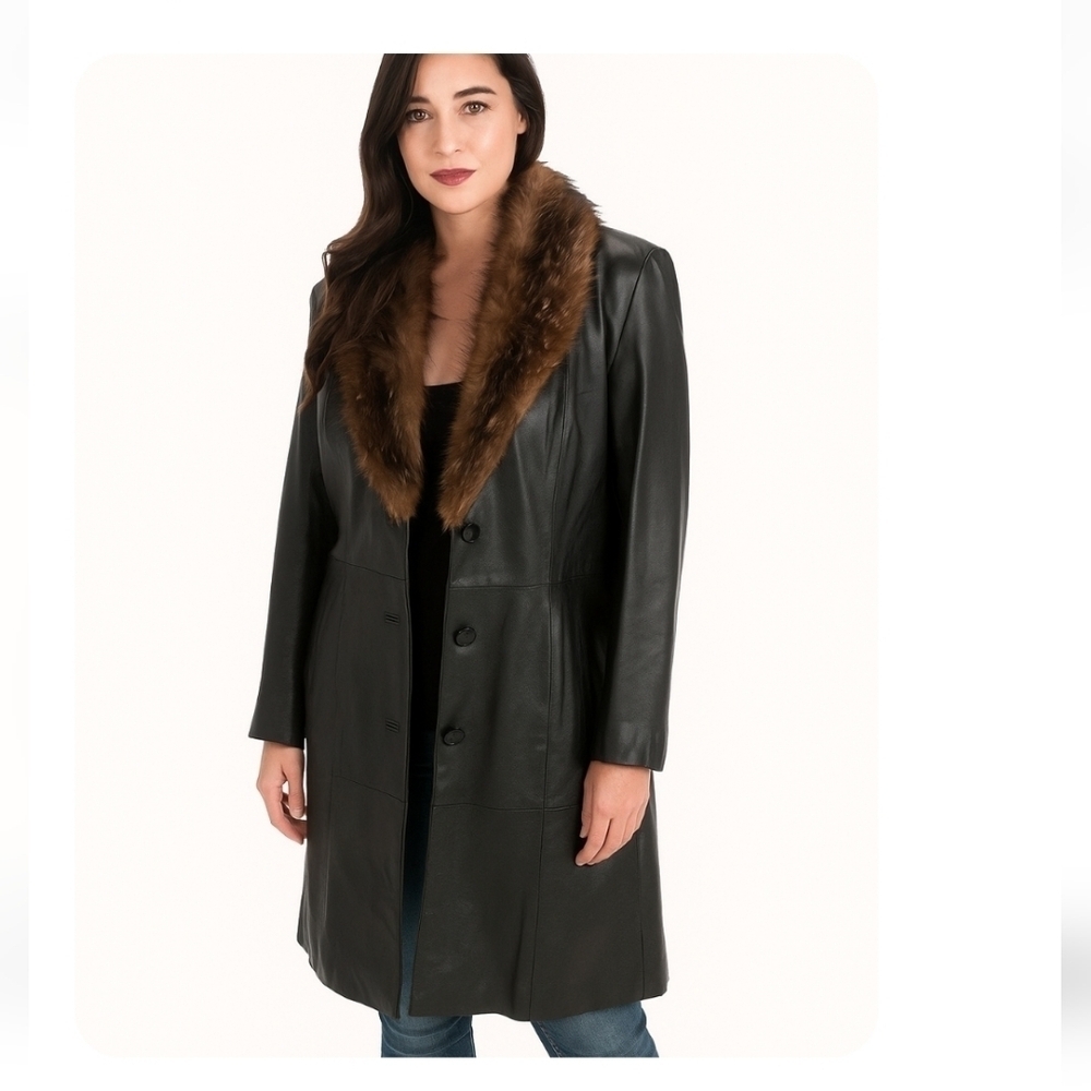 Wilson Leather Women's Black Pelle Studio Vinatge Faux Fur Trim Jacket M